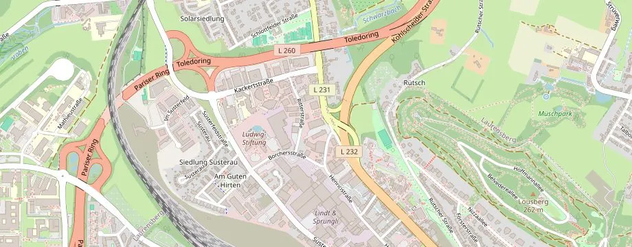 Karte mit der Lage des OBI Markt Aachen Roermonder Strasse, Roermonder Str. 177-185, 52072 Aachen