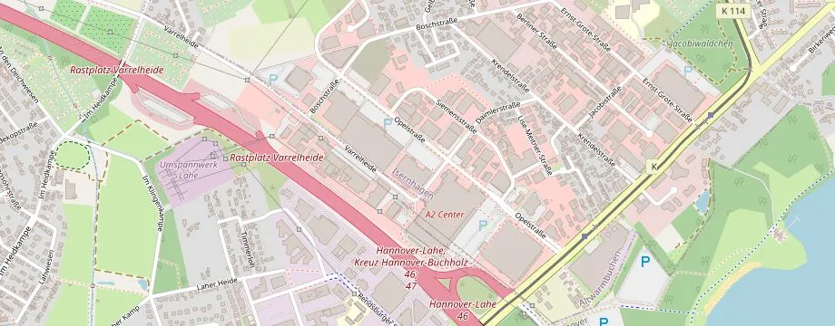 Karte mit der Lage des OBI Markt Altwarmbüchen, Opelstr. 7+9, 30916 Altwarmbüchen