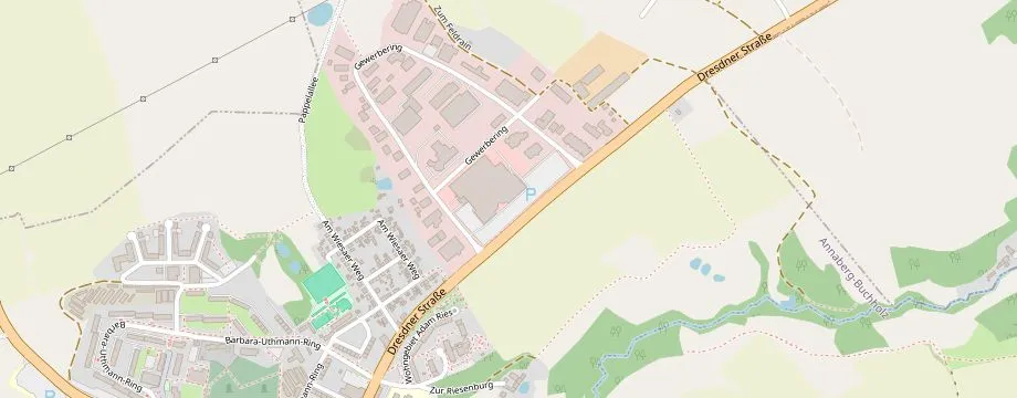 Karte mit der Lage des OBI Markt Annaberg-Buchholz, Gewerbering 2, 09456 Annaberg-Buchholz