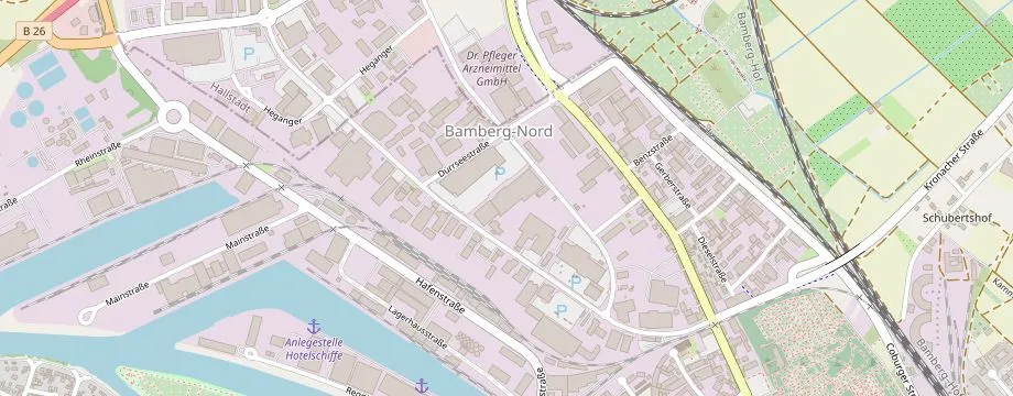 Karte mit der Lage des OBI Markt Bamberg, Laubanger 14, 96052 Bamberg