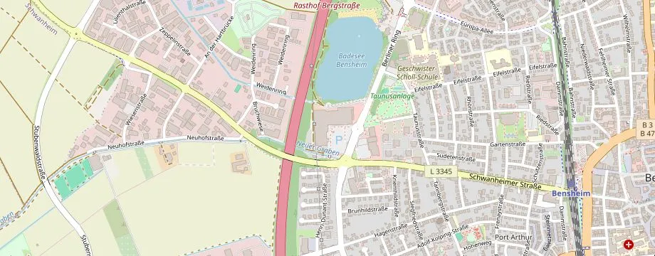 Karte mit der Lage des OBI Markt Bensheim, Berliner Ring 100, 64625 Bensheim