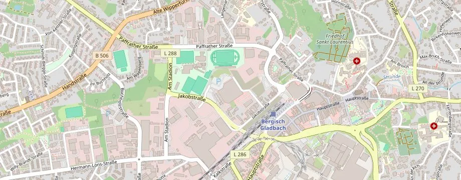 Karte mit der Lage des OBI Markt Bergisch Gladbach, Jakobstr. 57, 51465 Bergisch Gladbach