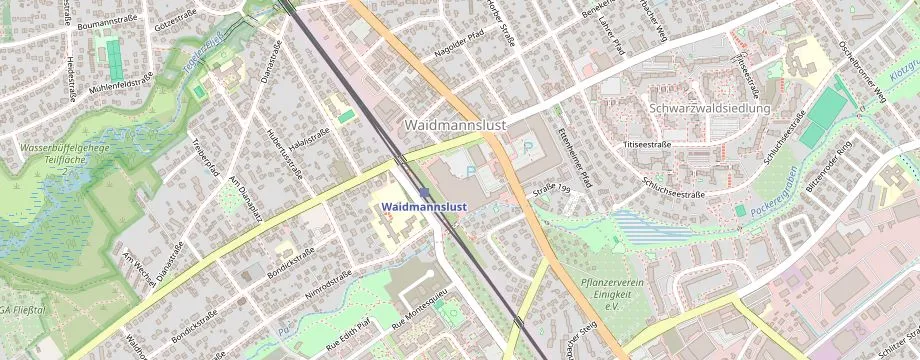 Karte mit der Lage des OBI Markt Berlin-Reinickendorf, Waidmannsluster Damm 190, 13469 Berlin-Reinickendorf