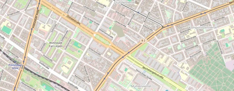 Karte mit der Lage des OBI Markt Berlin-Weißensee, Ostseestr. 107 - 111, 10409 Berlin-Weißensee