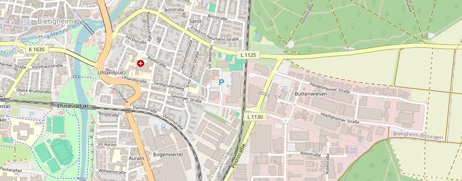 Karte mit der Lage des OBI Markt Bietigheim, Geisinger Str 65, 74321 Bietigheim