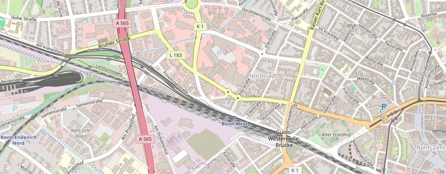 Karte mit der Lage des OBI Markt Bonn Nord, Bornheimer Str. 166, 53119 Bonn