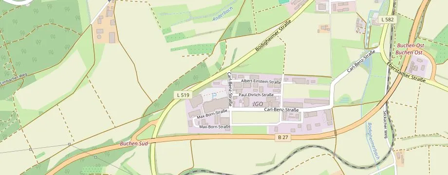 Karte mit der Lage des OBI Markt Buchen, Carl-Benz-Str 4, 74722 Buchen