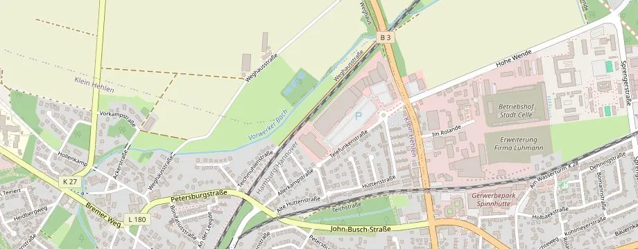 Karte mit der Lage des OBI Markt Celle, Telefunkenstr. 33, 29223 Celle