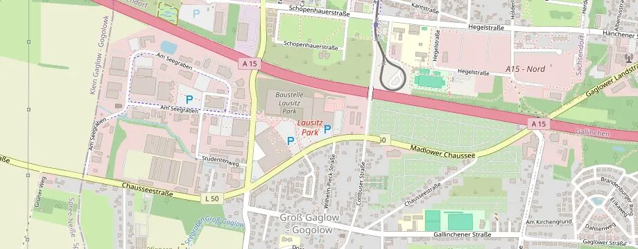 Karte mit der Lage des OBI Markt Cottbus, Madlower Chaussee 4, 03051 Cottbus