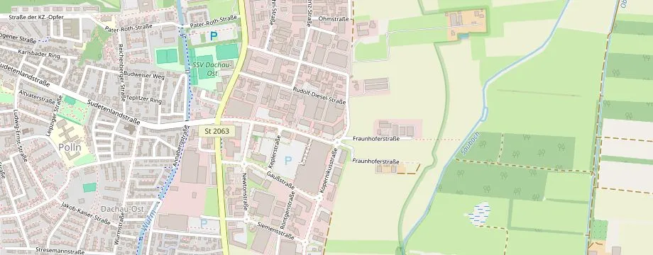 Karte mit der Lage des OBI Markt Dachau, Fraunhofer Straße 2, 85221 Dachau