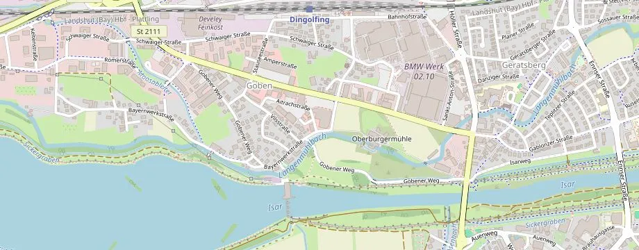 Karte mit der Lage des OBI Markt Dingolfing, Aitrachstr. 9, 84130 Dingolfing