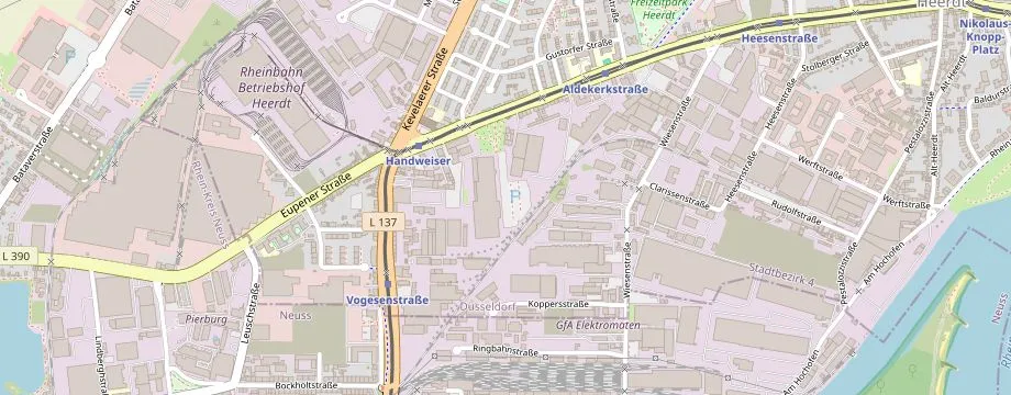 Karte mit der Lage des OBI Markt Düsseldorf Heerdt, Heerdter Landstraße 239, 40549 Düsseldorf