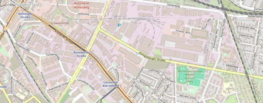 Karte mit der Lage des OBI Markt Düsseldorf Lierenfeld, Königsberger Str. 87, 40231 Düsseldorf