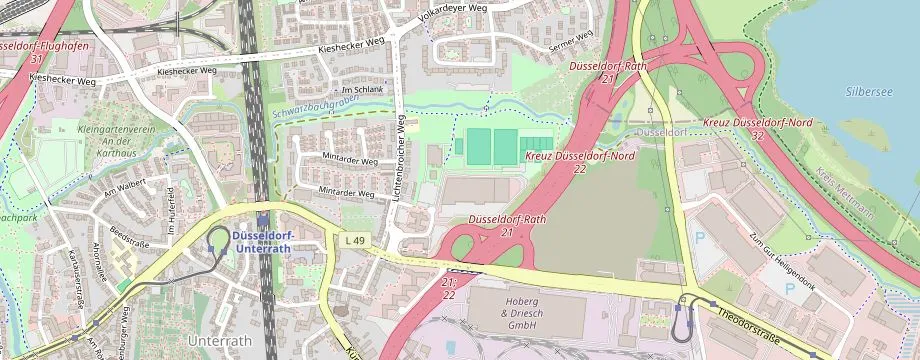 Karte mit der Lage des OBI Markt Düsseldorf Rath, Franz-Rennefeld-Weg 8, 40472 Düsseldorf