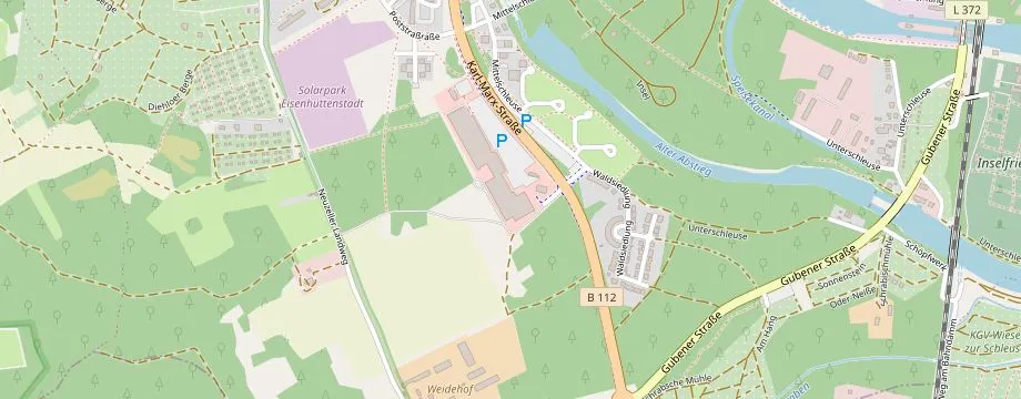 Karte mit der Lage des OBI Markt Eisenhüttenstadt, Am Wiesengrund 1, 15890 Eisenhüttenstadt