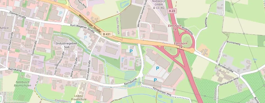 Karte mit der Lage des OBI Markt Elmshorn, Ramskamp 104, 25337 Elmshorn