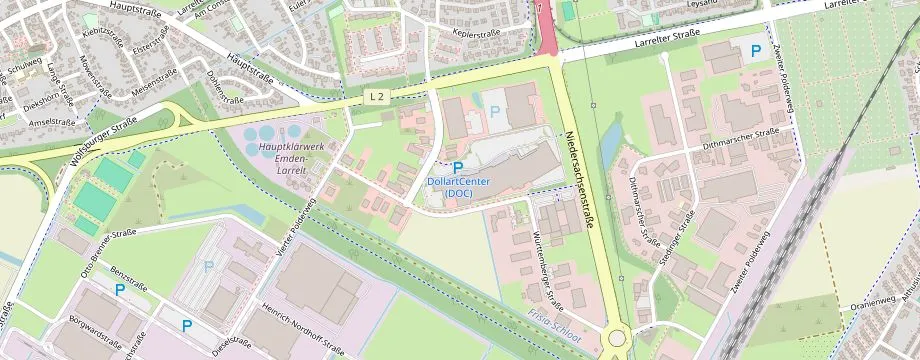 Karte mit der Lage des OBI Markt Emden, Thüringer Straße 7, 26723 Emden