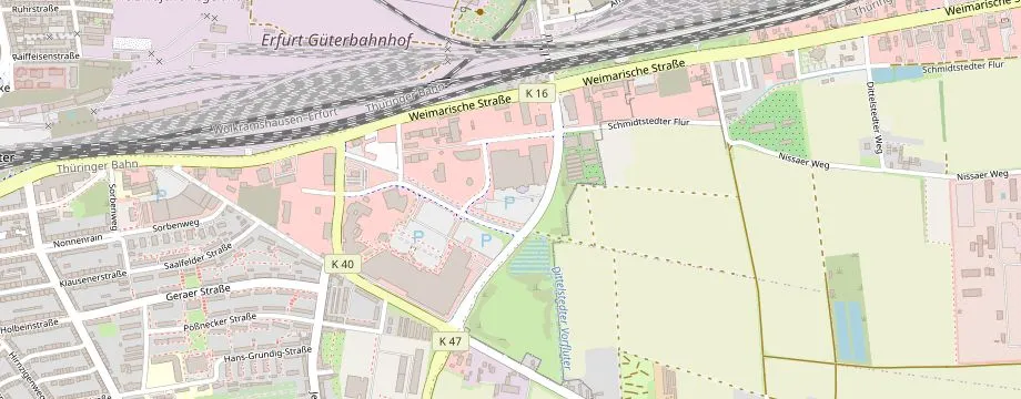 Karte mit der Lage des OBI Markt Erfurt Süd, Holzlandstraße 1, 99099 Erfurt