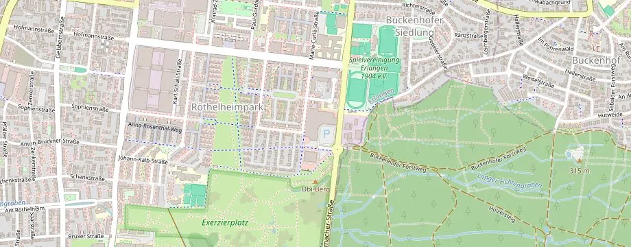 Karte mit der Lage des OBI Markt Erlangen Ost, Kurt-Schumacher-Str. 14, 91052 Erlangen
