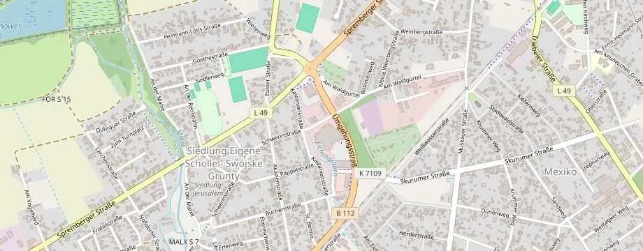 Karte mit der Lage des OBI Markt Forst, Schwerinstraße 2, 03149 Forst