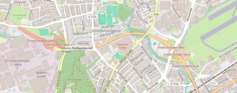 Karte mit der Lage des OBI Markt Friedrichshafen, Ailinger Straße 107, 88046 Friedrichshafen