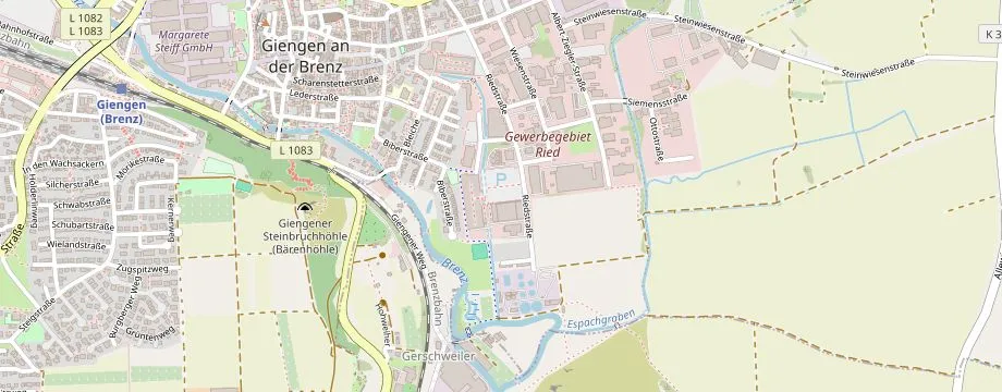 Karte mit der Lage des OBI Markt Giengen an der Brenz, Riedstr. 40, 89537 Giengen an der Brenz