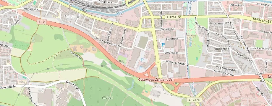 Karte mit der Lage des OBI Markt Göppingen, Heininger Straße 26, 73037 Göppingen