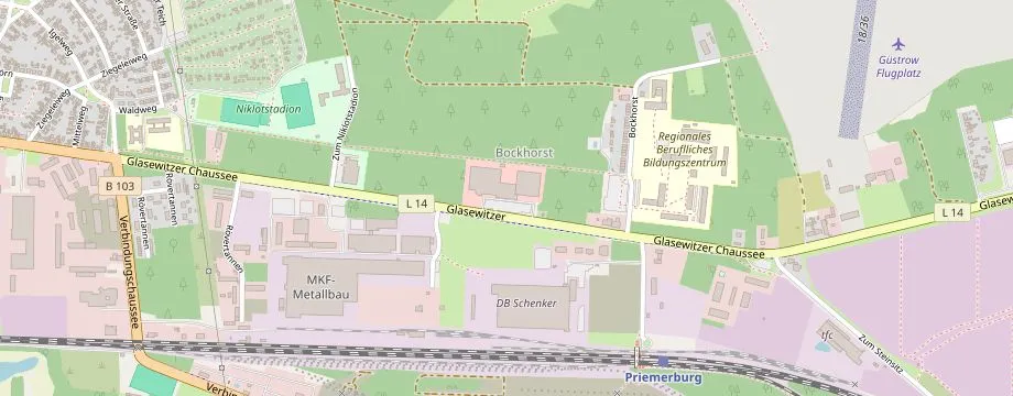 Karte mit der Lage des OBI Markt Güstrow, Glasewitzer Chaussee 1, 18273 Güstrow