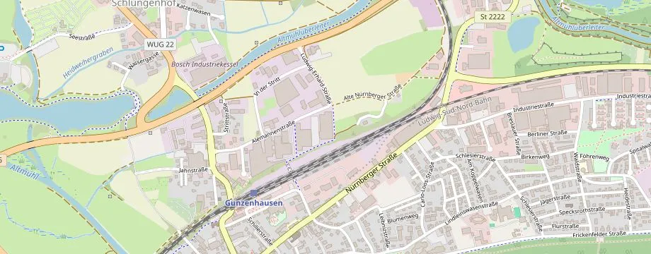 Karte mit der Lage des OBI Markt Gunzenhausen, Alemannenstr.28, 91710 Gunzenhausen