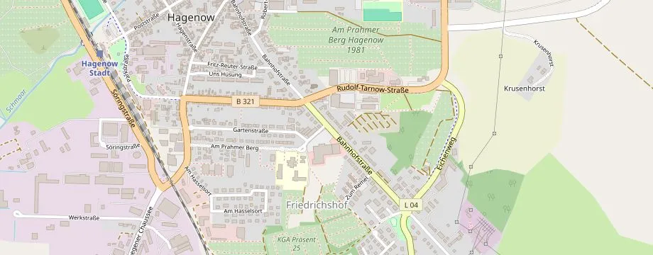 Karte mit der Lage des OBI Markt Hagenow, Bahnhofstr. 54, 19230 Hagenow