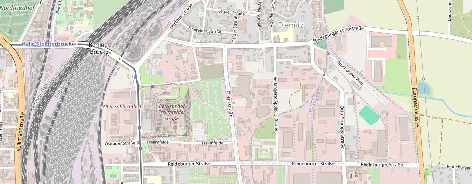 Karte mit der Lage des OBI Markt Halle, Grenzstr. 43, 06112 Halle