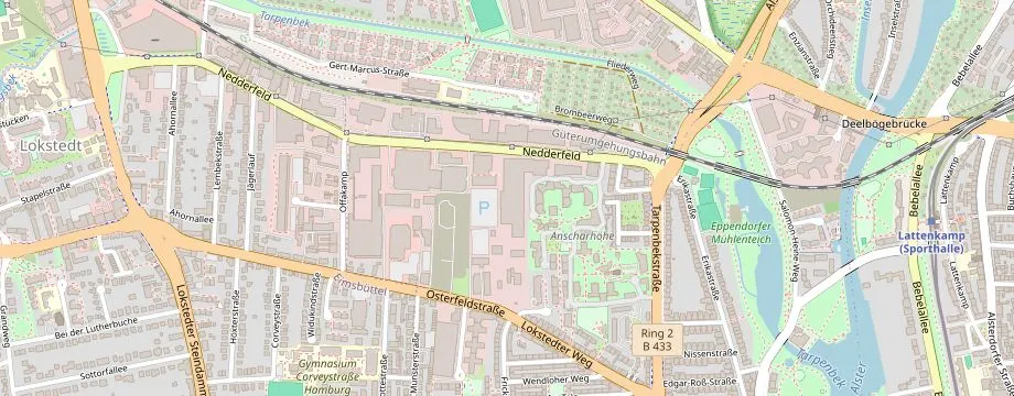 Karte mit der Lage des OBI Markt Hamburg-Eppendorf, Nedderfeld 100, 22529 Hamburg-Eppendorf