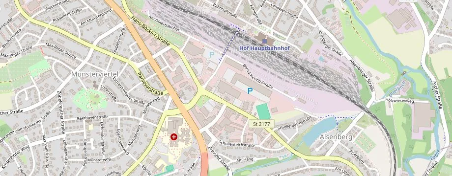 Karte mit der Lage des OBI Markt Hof, Wunsiedler Str. 9, 95032 Hof
