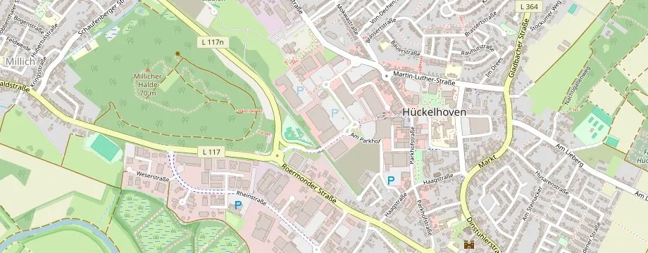 Karte mit der Lage des OBI Markt Hückelhoven, Am Landabsatz 10, 41836 Hückelhoven