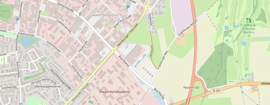 Karte mit der Lage des OBI Markt Husum, Buschkamp 1, 25813 Husum