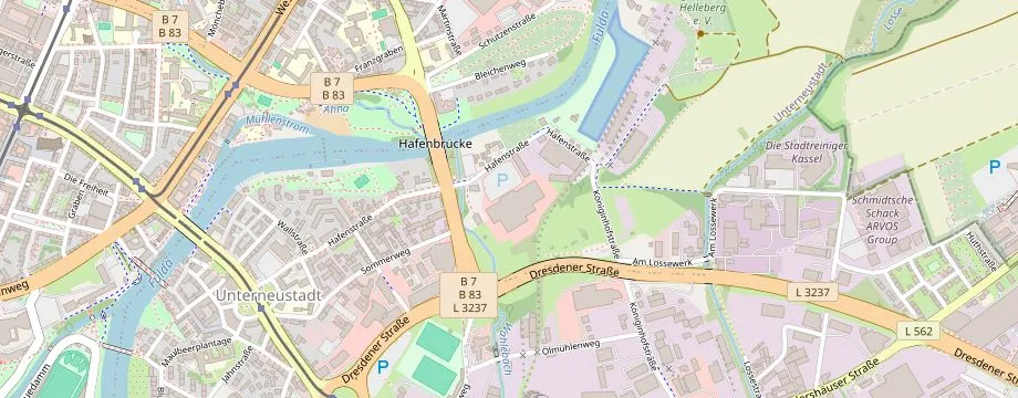 Karte mit der Lage des OBI Markt Kassel, Hafenstraße 56, 34125 Kassel