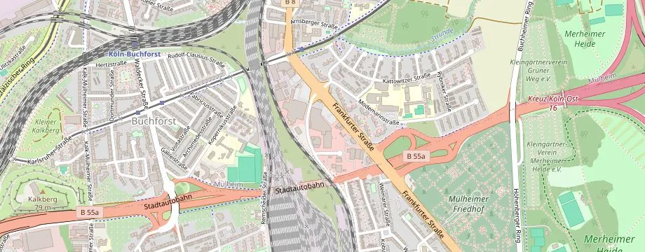 Karte mit der Lage des OBI Markt Köln Muelheim, Frankfurter Str. 194-196, 51065 Köln