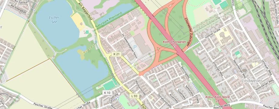 Karte mit der Lage des OBI Markt Koeln Pesch, Im Gewerbegebiet Pesch 4, 50767 Koeln