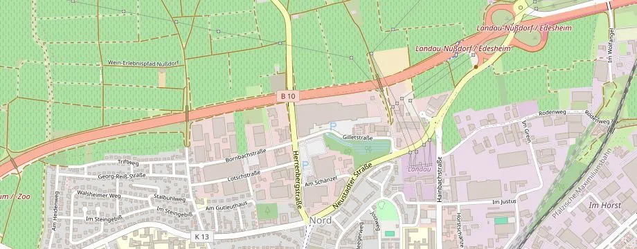 Karte mit der Lage des OBI Markt Landau in der Pfalz, Gilletstraße 1-3, 76829 Landau in der Pfalz