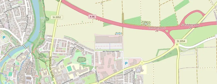 Karte mit der Lage des OBI Markt Landsberg am Lech, Am Penzinger Feld 21, 86899 Landsberg am Lech