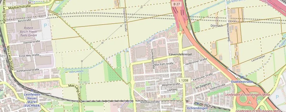 Karte mit der Lage des OBI Markt Leinfelden-Echterdingen, Nikolaus-Otto-Str. 20, 70771 Leinfelden-Echterdingen