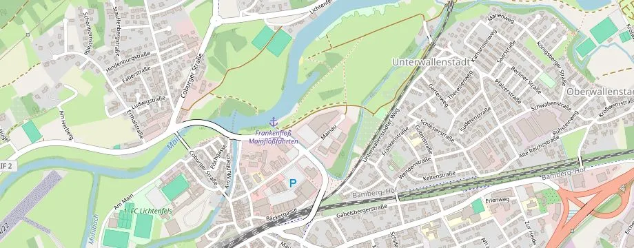 Karte mit der Lage des OBI Markt Lichtenfels, Mainau 13, 96215 Lichtenfels