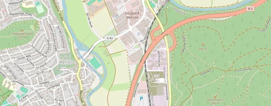 Karte mit der Lage des OBI Markt Marburg, Im Schwarzenborn 3, 35041 Marburg