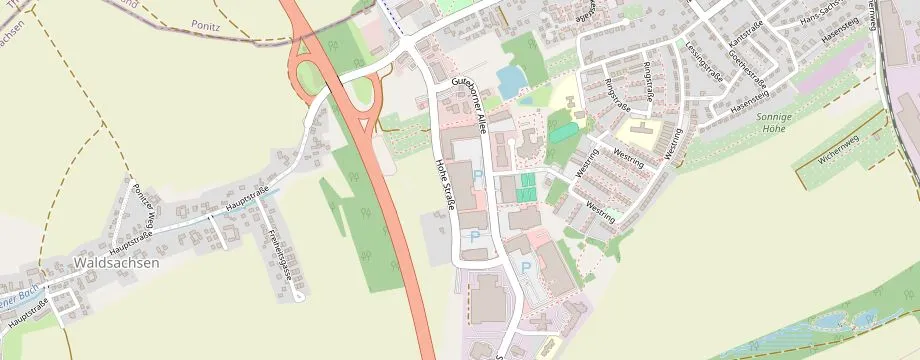 Karte mit der Lage des OBI Markt Meerane, Guteborner Allee 3, 08393 Meerane