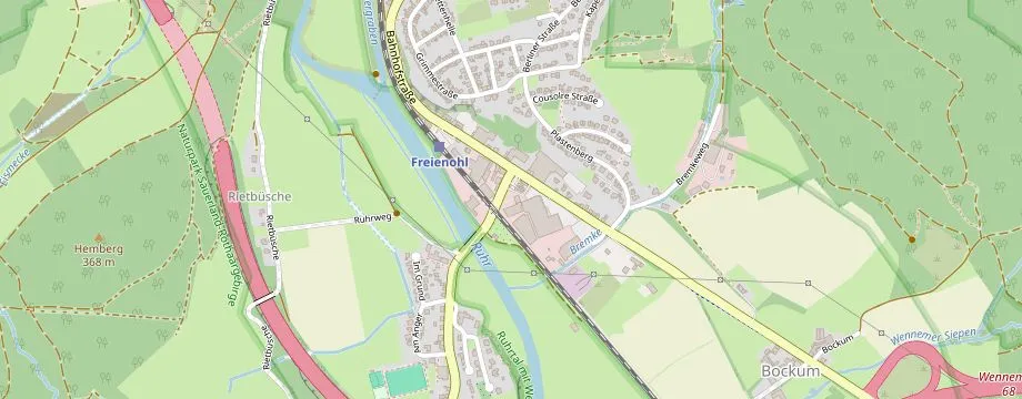 Karte mit der Lage des OBI Markt Meschede, Freienohler Str. 124-128, 59872 Meschede