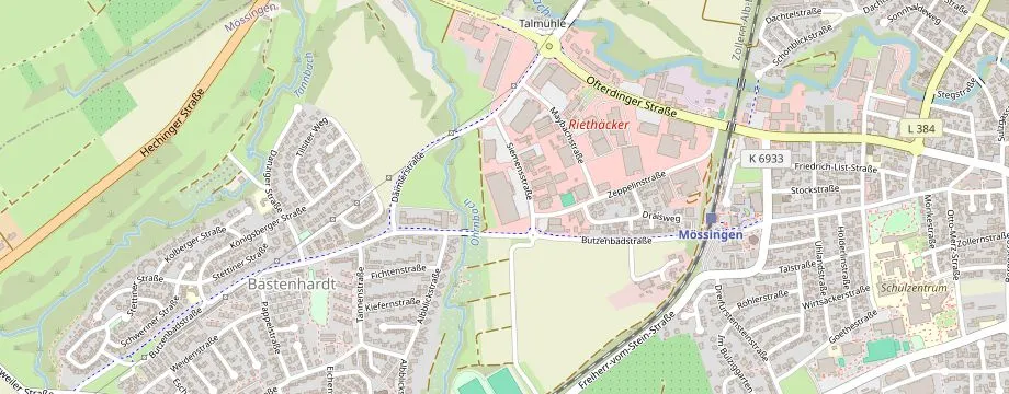 Karte mit der Lage des OBI Markt Mössingen, Siemensstr. 4, 72116 Mössingen
