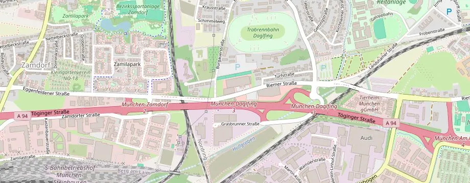 Karte mit der Lage des OBI Markt Muenchen Daglfing, Riemer Straße 199, 81929 Muenchen