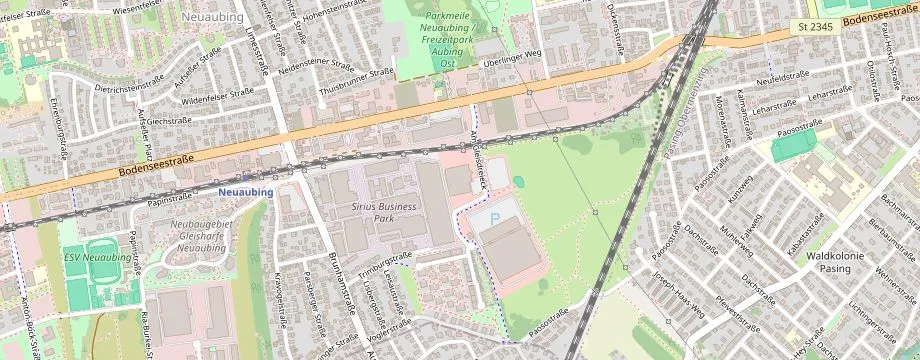 Karte mit der Lage des OBI Markt Muenchen Neuaubing, Am Gleisdreieck 8, 81243 Muenchen