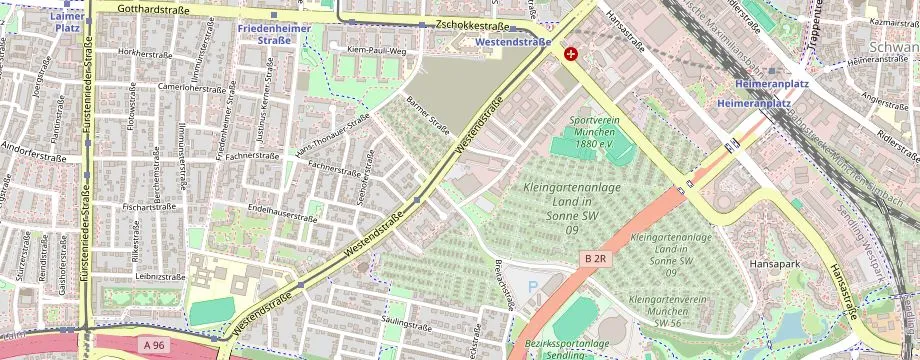 Karte mit der Lage des OBI Markt München Westend, Westendstr. 221, 80686 München