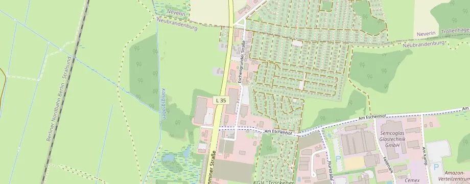 Karte mit der Lage des OBI Markt Neubrandenburg Nord, Eschengrunder Str.3, 17034 Neubrandenburg